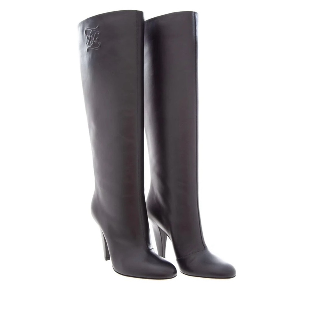 FENDI Karligraphy Leather Knee High Black Boots - Picture 4 of 12